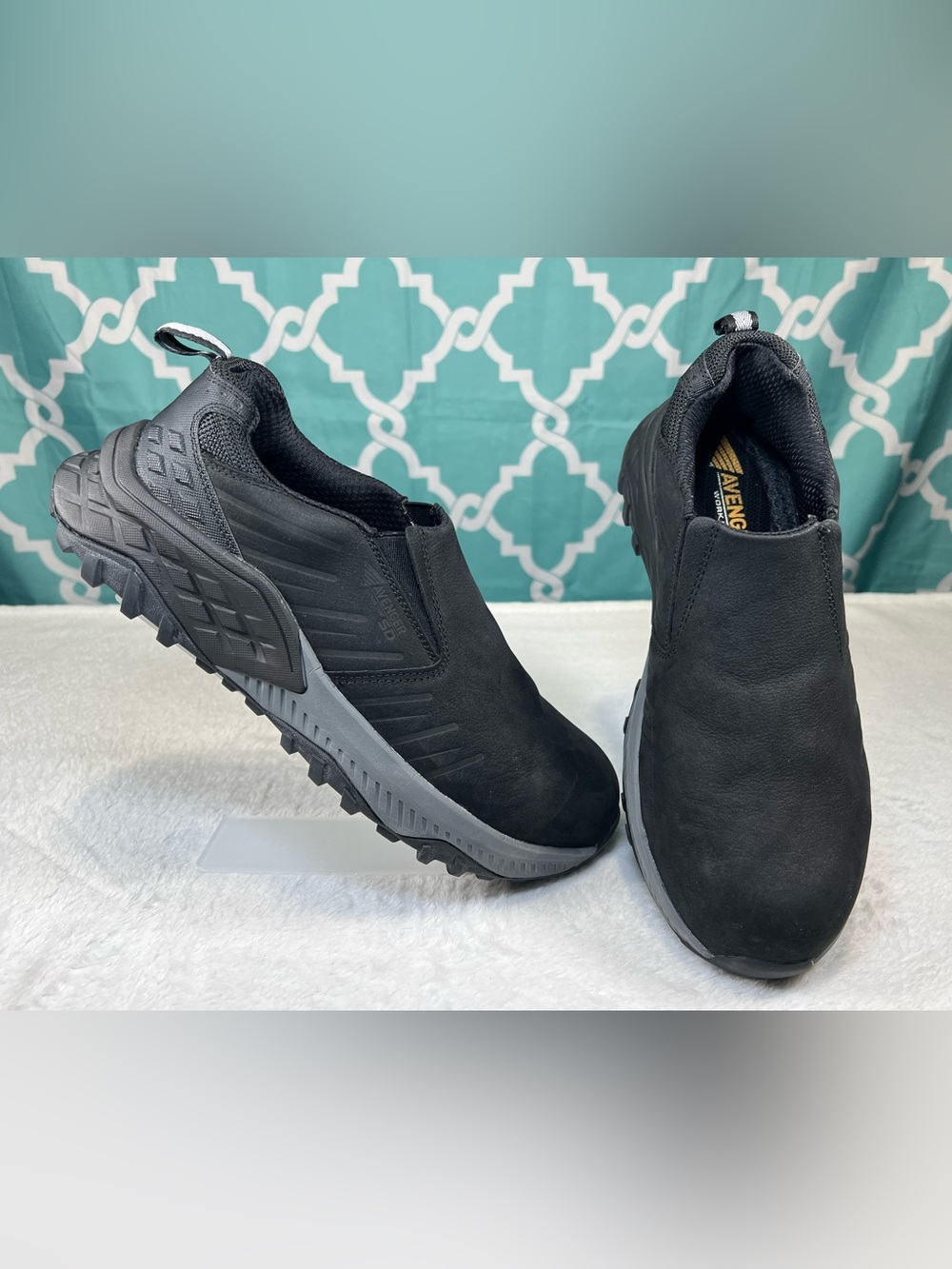 Avenger Men's Summit Trail Black and Gray Slip-On Work Shoes -Composite Toe SD10